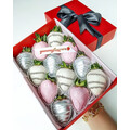 12pcs Pink White & Silver Chocolate Strawberries Gift Box